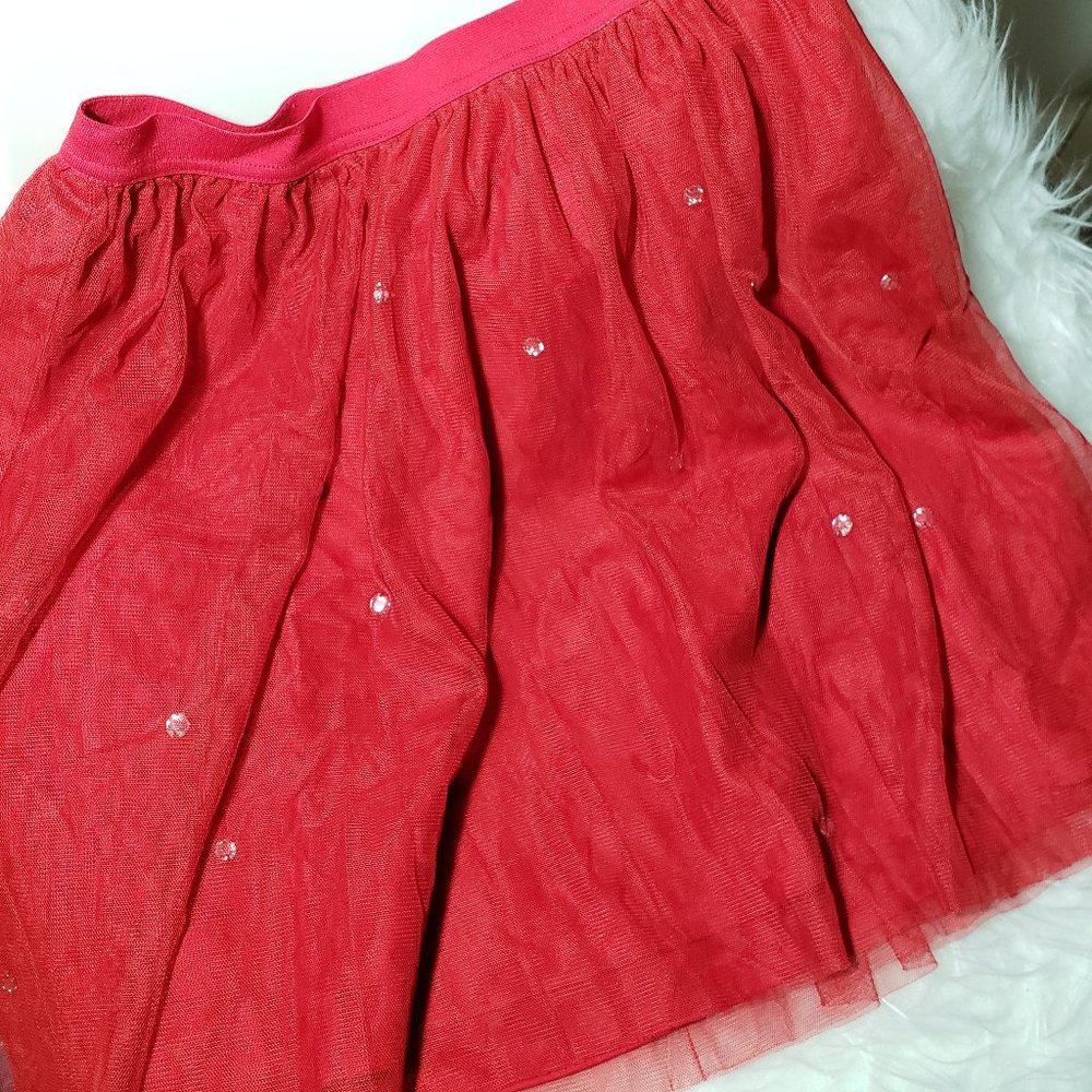 Girls Red Tulle Skirt Crystal Rhinestones